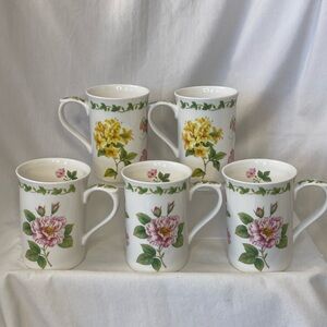 Kingsbury ~ Set of 5 Floral Tea/Coffee Cup Fine Bone China ~ 2 Designs